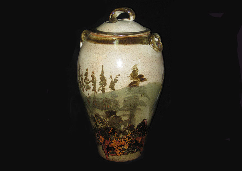 24inch high lidded jar with trees